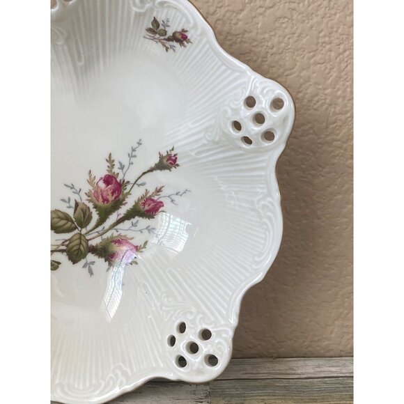 Classic Rose Rosenthal Germany Reticulated Bowl Pink Roses Gold Trim 7.5" - Picture 5 of 9